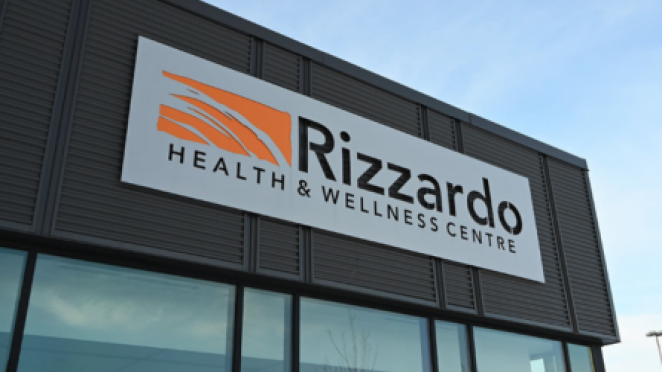 Storefront and sign for Rizzardo Health and Wellness Centre
