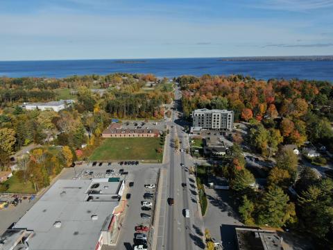 Arial view of Innisfil Beach Road through Downtown Alcona