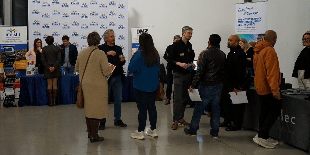 Founders networking and learning about regional supports available to them at the recent Innisfil Business Support Showcase event