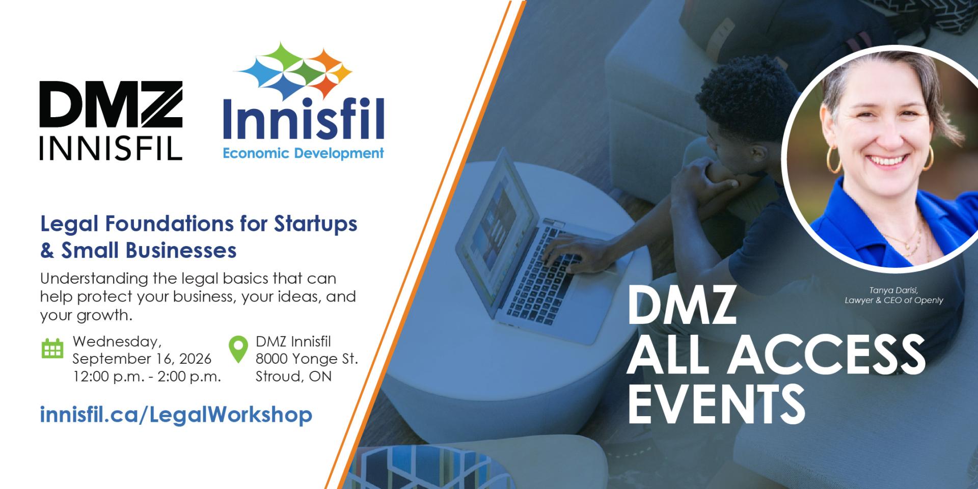 Poster featuring key information about the upcoming DMZ Innisfil workshop